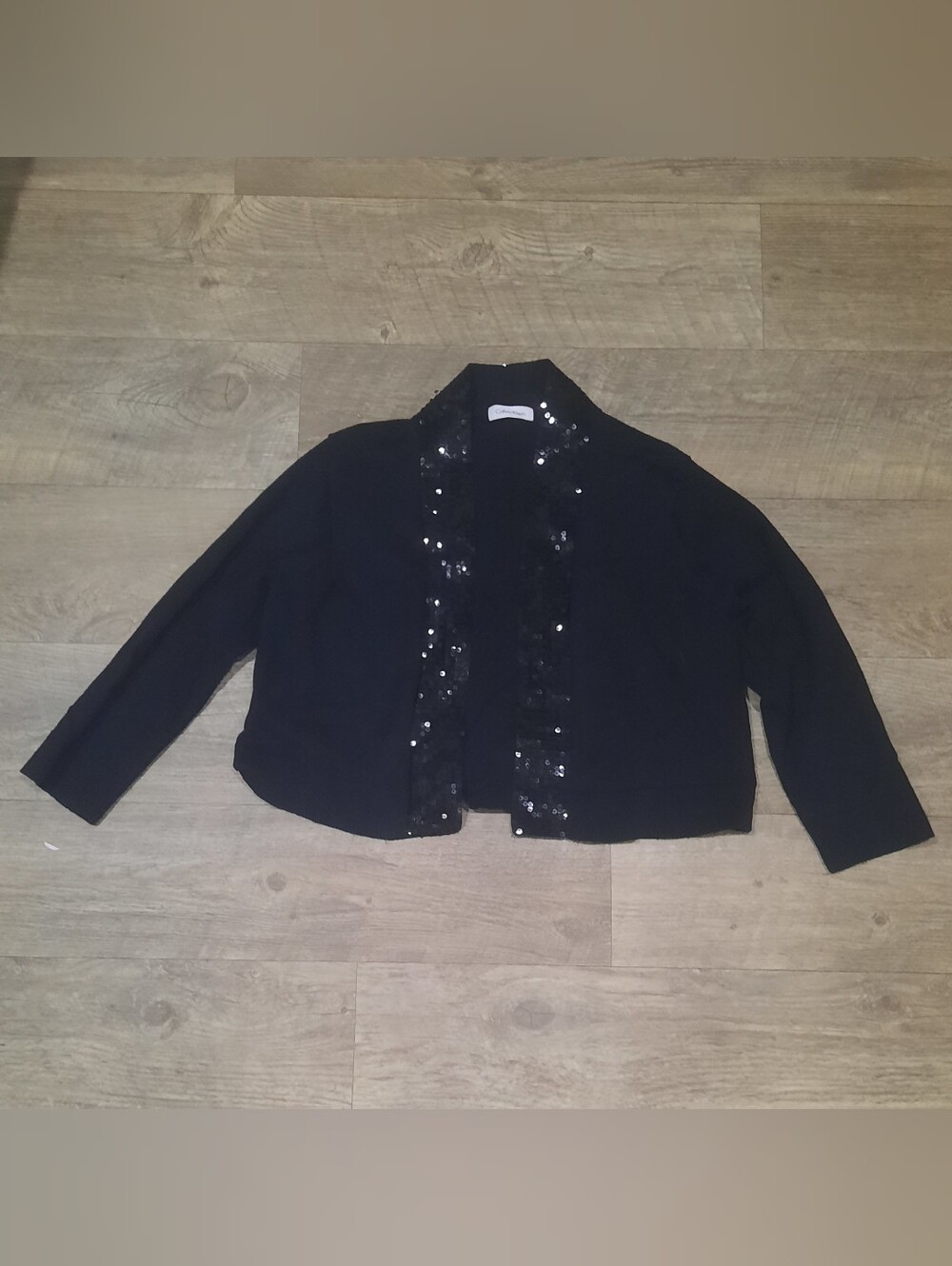 Calvin Klein Black Sequin-Trim Open Front Jacket